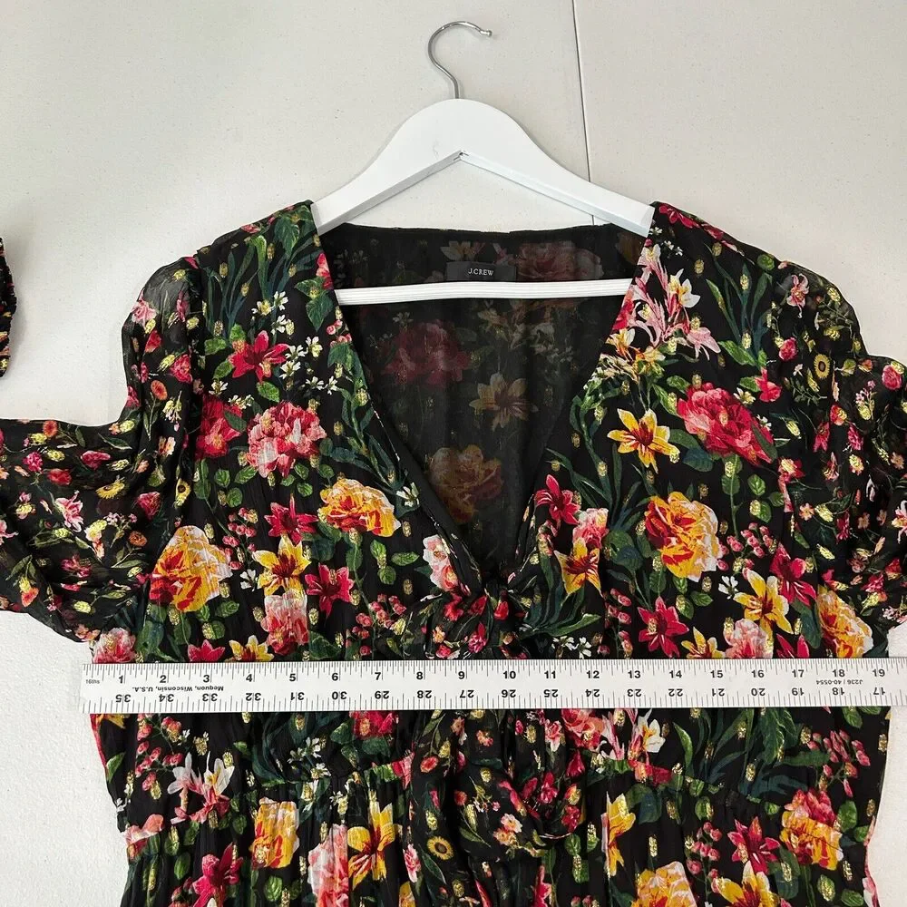 J.Crew Tie Front Floral Maxi Dress Womens Dress XL Black Cottage Prairie Boho